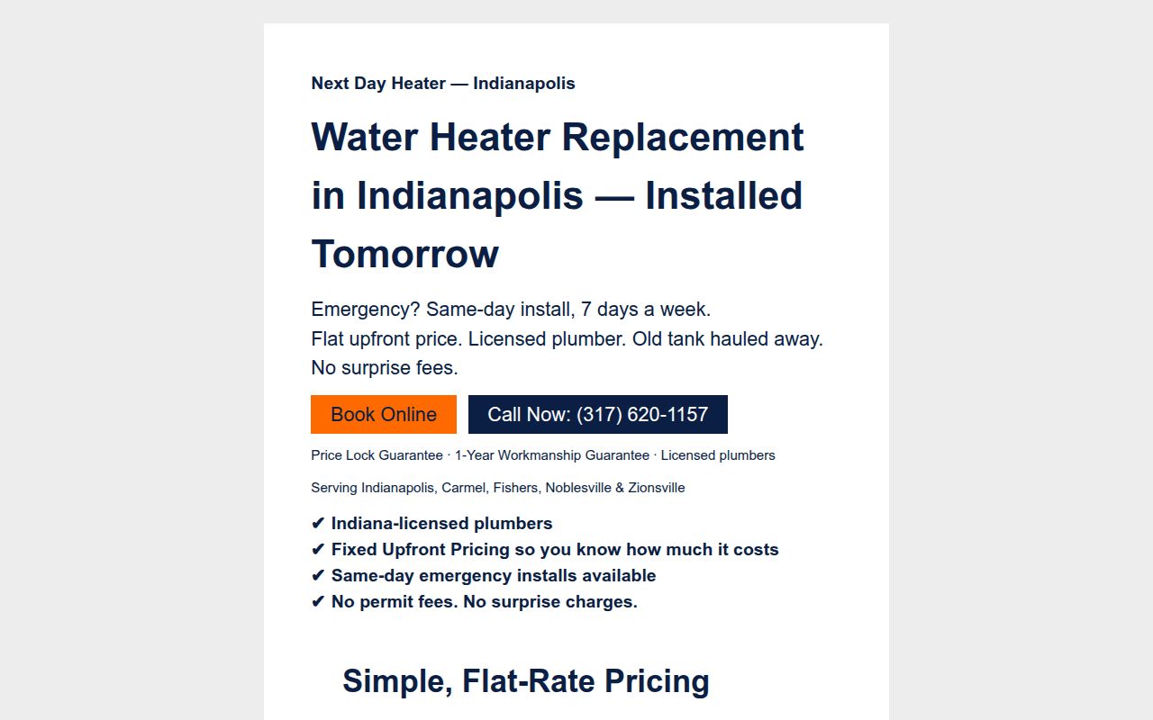 Water Heater Replacement Indianapolis | Next Day Heater